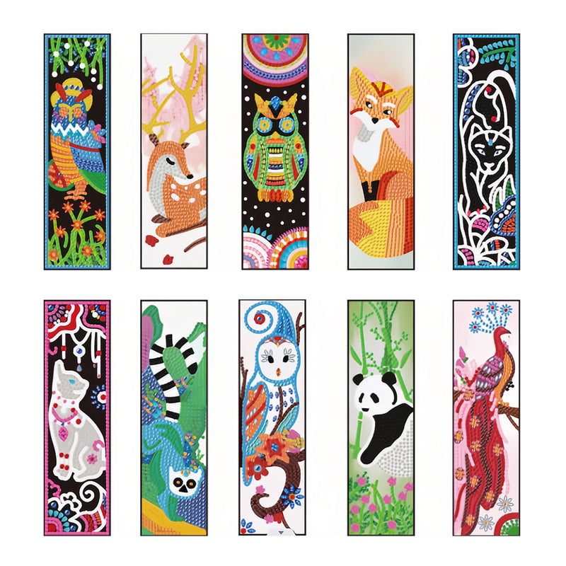 10Pcs Cute Animals Acrylic Bookmark Diamond Painting Kits