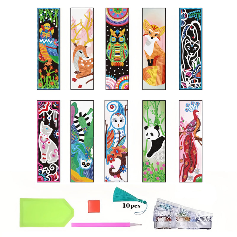 10Pcs Cute Animals Acrylic Bookmark Diamond Painting Kits