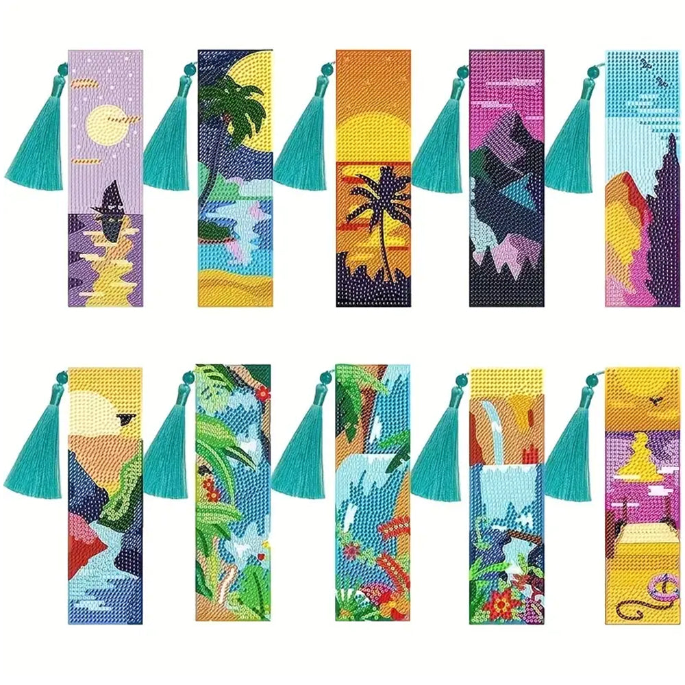 10Pcs Landscape Waterfall Acrylic Bookmark Diamond Painting Kits