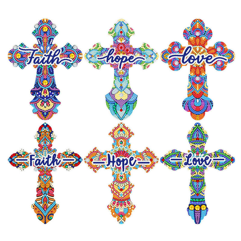 6Pcs Religion Ornate Cross Acrylic Bookmark Diamond Painting Kits