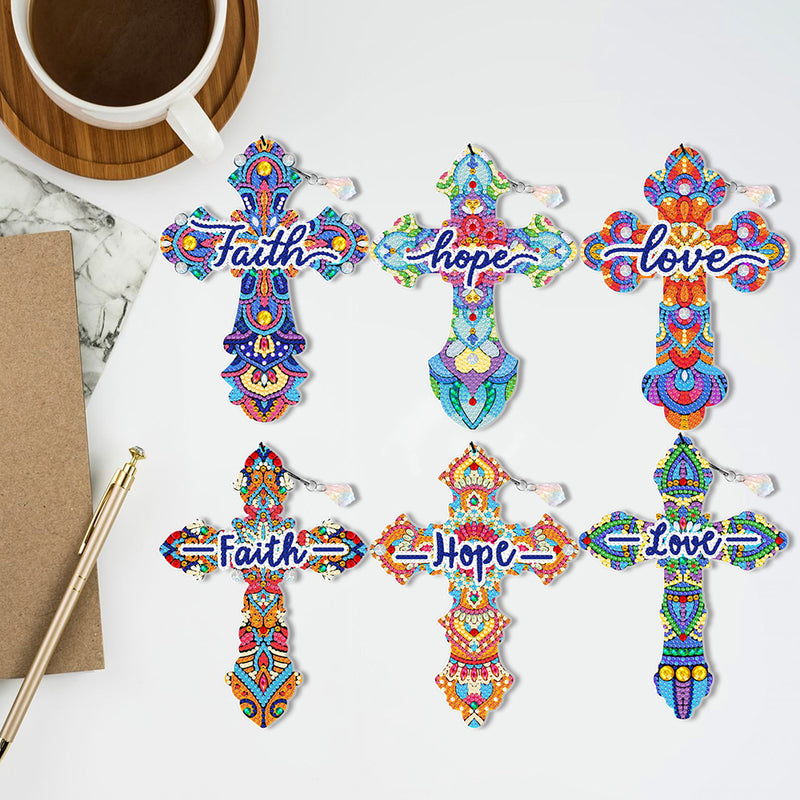 6Pcs Religion Ornate Cross Acrylic Bookmark Diamond Painting Kits