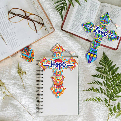 6Pcs Religion Ornate Cross Acrylic Bookmark Diamond Painting Kits