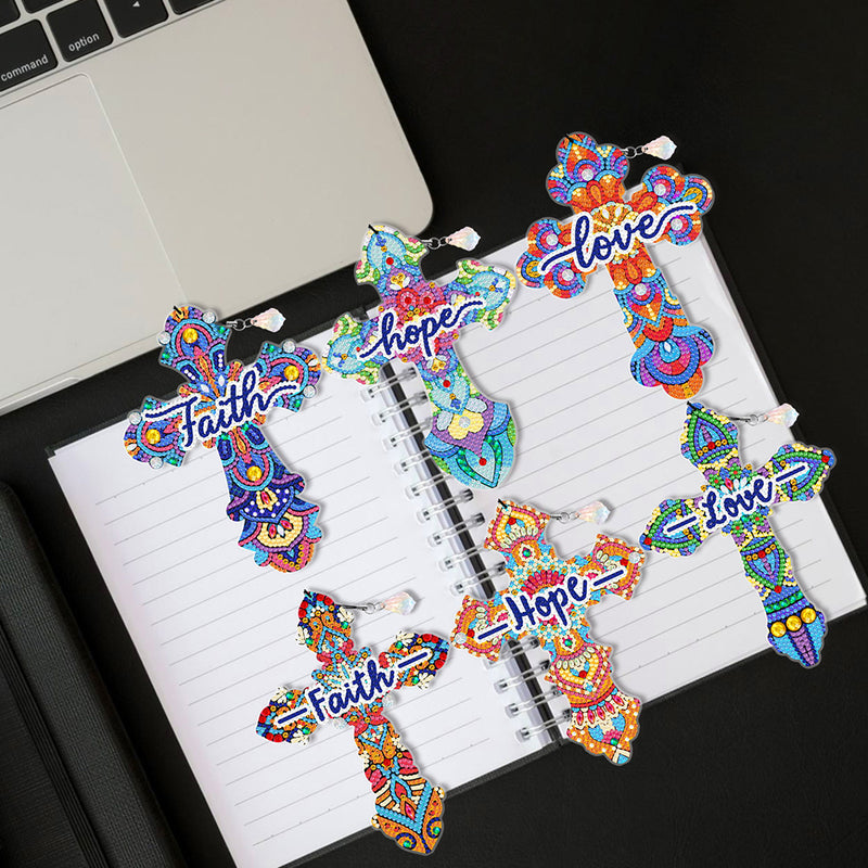 6Pcs Religion Ornate Cross Acrylic Bookmark Diamond Painting Kits