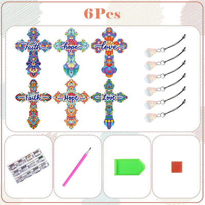 6Pcs Religion Ornate Cross Acrylic Bookmark Diamond Painting Kits