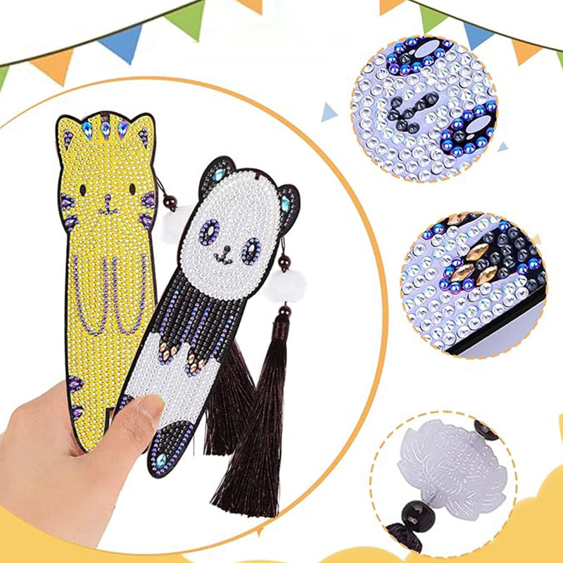 4Pcs Panda, Bear, Cat and Rabbit Leather Bookmark Diamond Painting Kits