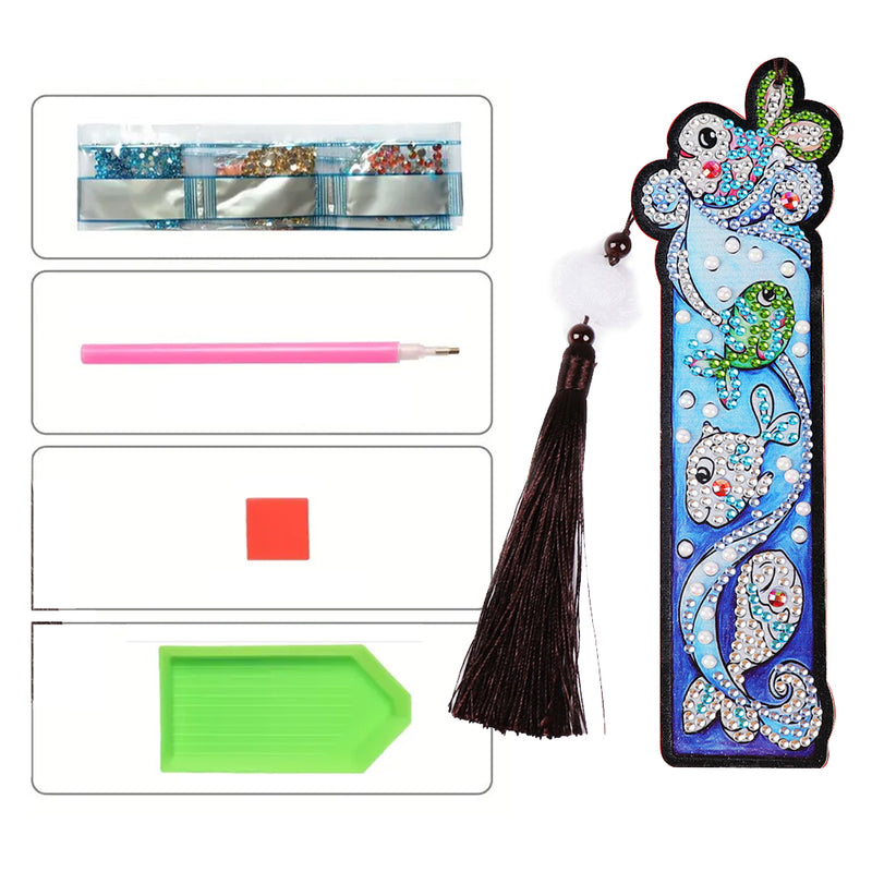 1/5Pcs Cartoon Unicorn and Fish Leather Bookmark Diamond Painting Kits