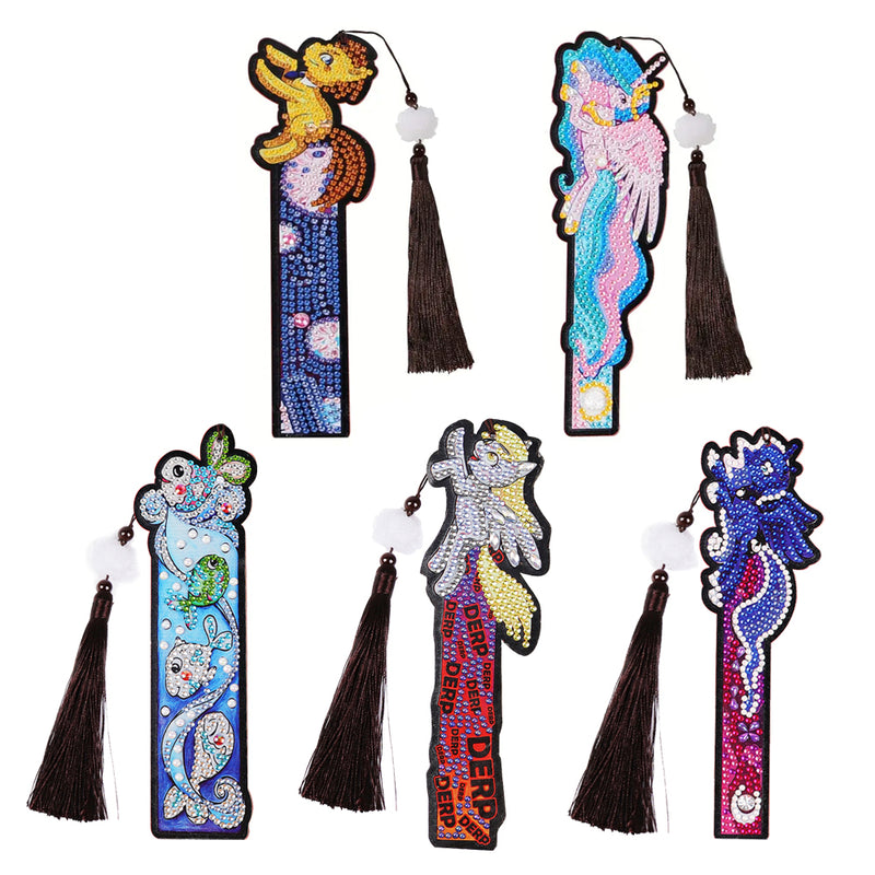 1/5Pcs Cartoon Unicorn and Fish Leather Bookmark Diamond Painting Kits