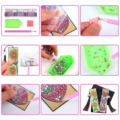 2Pcs Sunflower and Red Heart Leather Bookmark Diamond Painting Kits