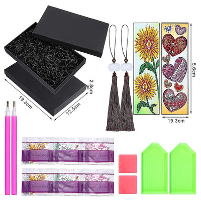 2Pcs Sunflower and Red Heart Leather Bookmark Diamond Painting Kits