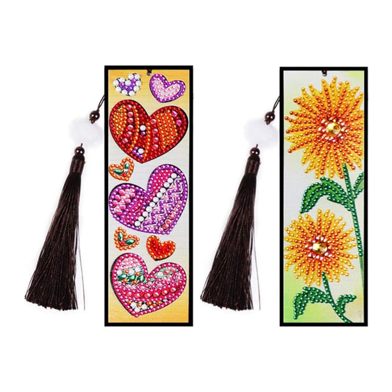 2Pcs Sunflower and Red Heart Leather Bookmark Diamond Painting Kits