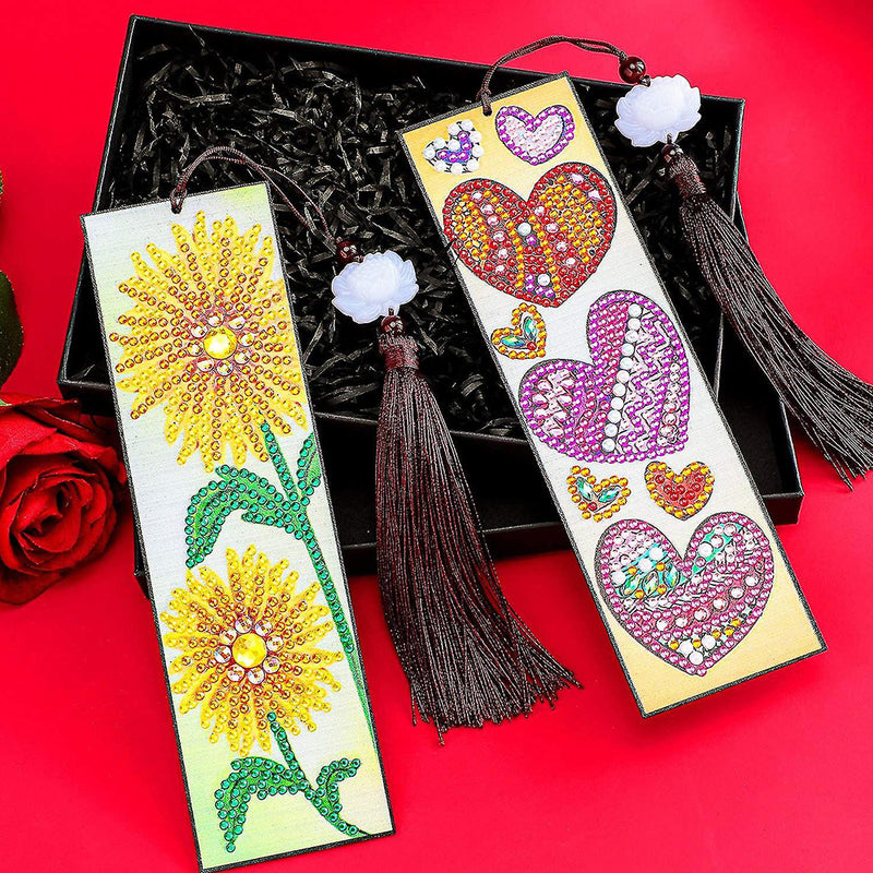 2Pcs Sunflower and Red Heart Leather Bookmark Diamond Painting Kits