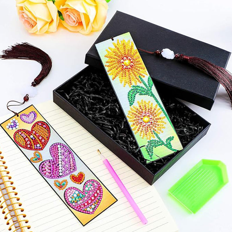 2Pcs Sunflower and Red Heart Leather Bookmark Diamond Painting Kits