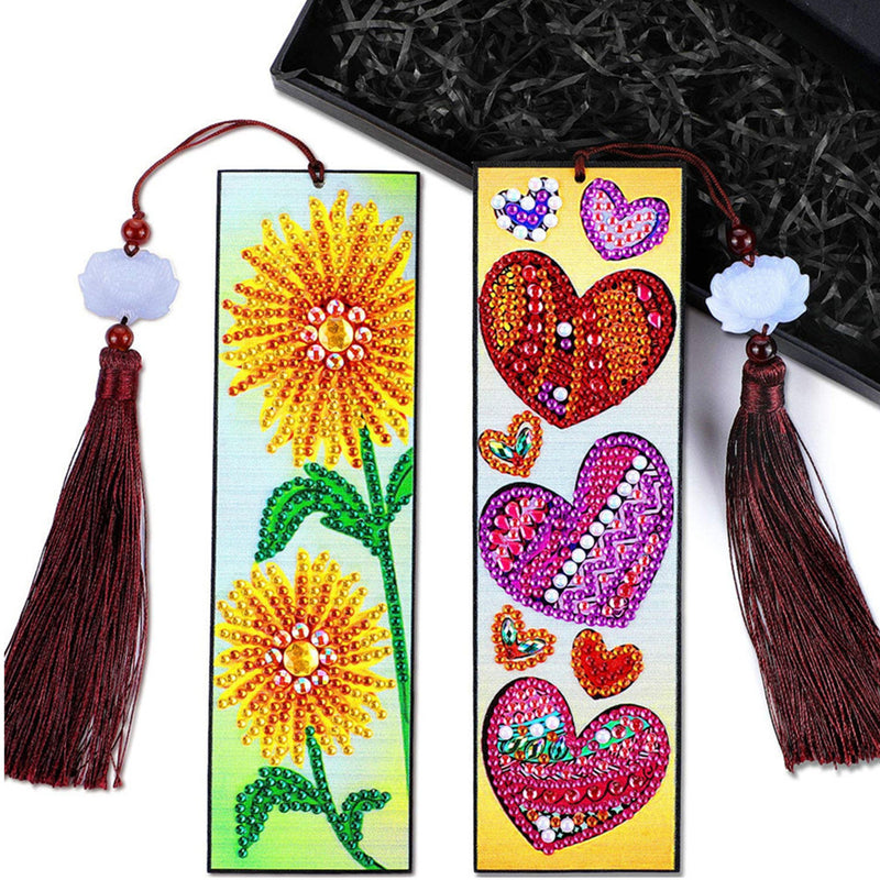 2Pcs Sunflower and Red Heart Leather Bookmark Diamond Painting Kits