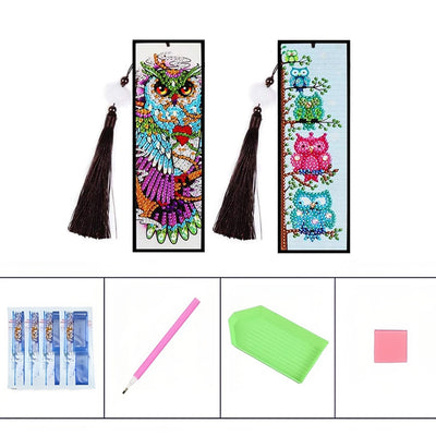 2Pcs Owl's Family Leather Bookmark Diamond Painting Kits