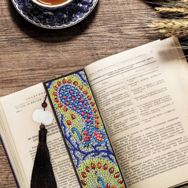 3Pcs Different Styles of Peacocks Leather Bookmark Diamond Painting Kits