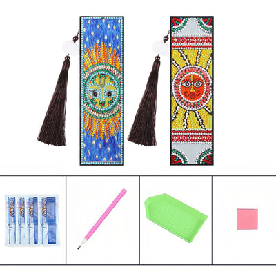 2Pcs Abstract Cartoon Sun Leather Bookmark Diamond Painting Kits