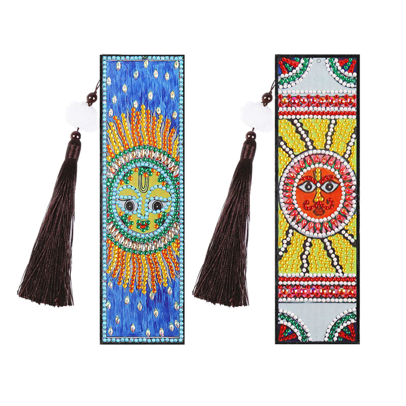 2Pcs Abstract Cartoon Sun Leather Bookmark Diamond Painting Kits