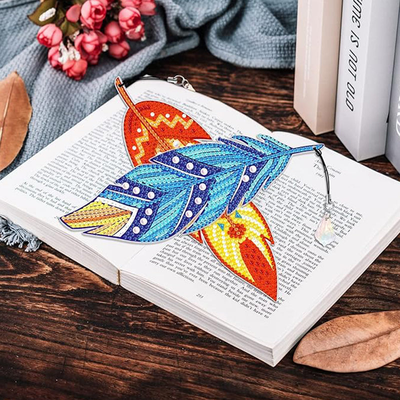 3Pcs Beautiful Feathers Acrylic Bookmark Diamond Painting Kits