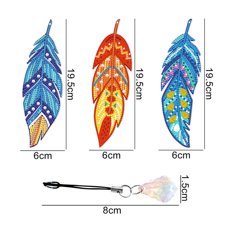 3Pcs Beautiful Feathers Acrylic Bookmark Diamond Painting Kits