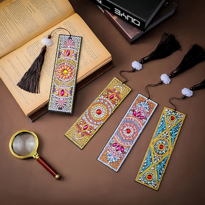 4Pcs Abstract Mandala Leather Bookmark Diamond Painting Kits