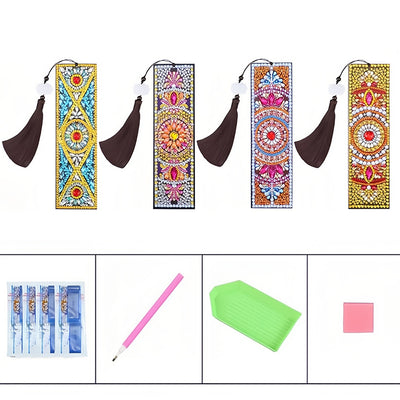 4Pcs Abstract Mandala Leather Bookmark Diamond Painting Kits