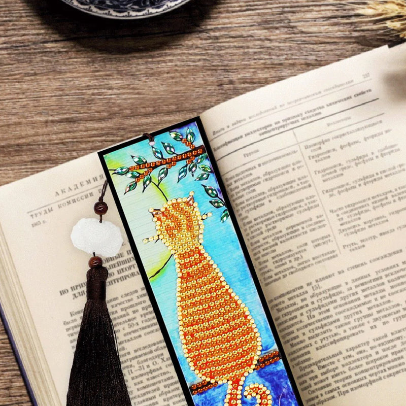 Orange Cat Leather Bookmark Diamond Painting Kits