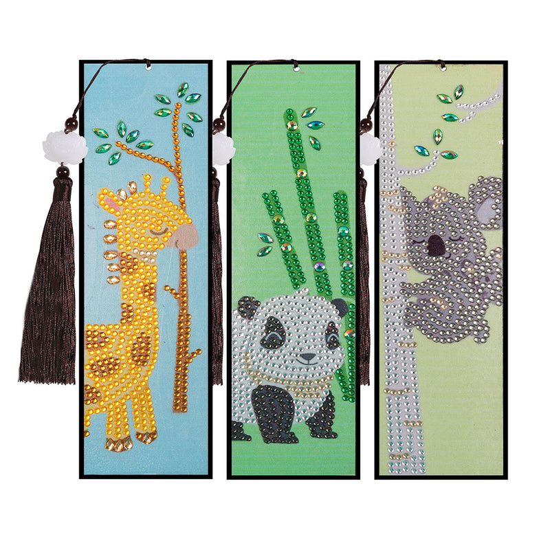 3Pcs Cartoon Giraffe, Panda and Koala Leather Bookmark Diamond Painting Kits