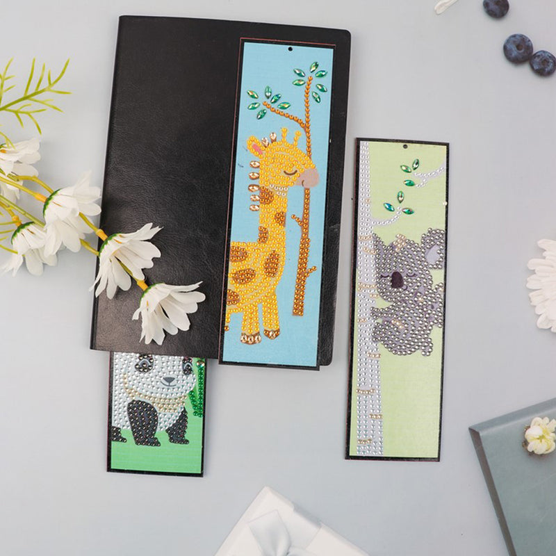 3Pcs Cartoon Giraffe, Panda and Koala Leather Bookmark Diamond Painting Kits