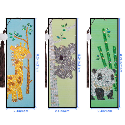 3Pcs Cartoon Giraffe, Panda and Koala Leather Bookmark Diamond Painting Kits