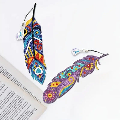 12Pcs Colorful Feathers Acrylic Bookmark Diamond Painting Kits