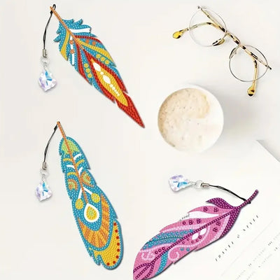 12Pcs Colorful Feathers Acrylic Bookmark Diamond Painting Kits