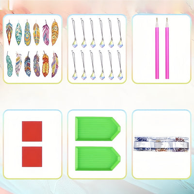 12Pcs Colorful Feathers Acrylic Bookmark Diamond Painting Kits