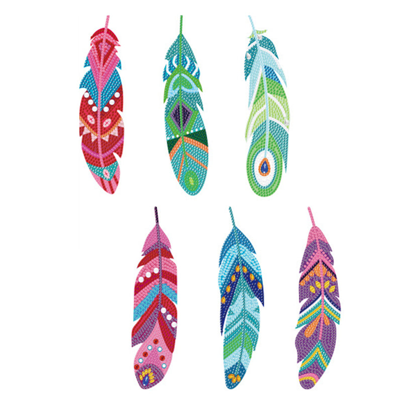 12Pcs Colorful Feathers Acrylic Bookmark Diamond Painting Kits