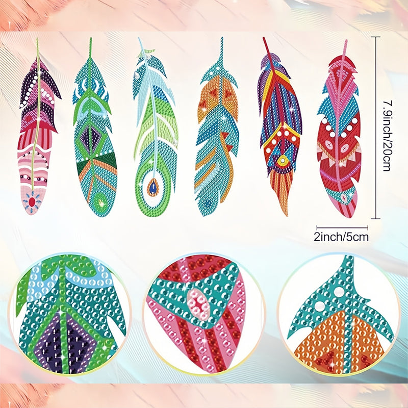 12Pcs Colorful Feathers Acrylic Bookmark Diamond Painting Kits