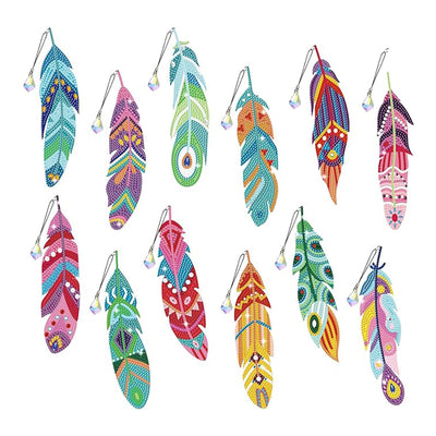 12Pcs Colorful Feathers Acrylic Bookmark Diamond Painting Kits