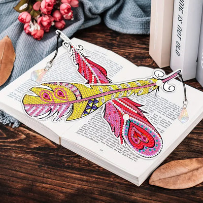 6Pcs Gorgeously Colored Feathers Acrylic Bookmark Diamond Painting Kits