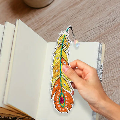 6Pcs Gorgeously Colored Feathers Acrylic Bookmark Diamond Painting Kits