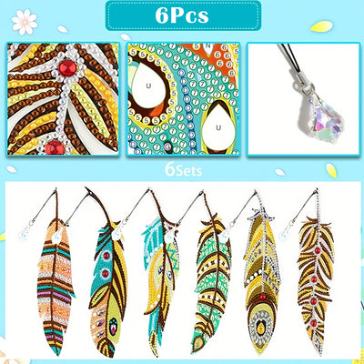 6Pcs Autumn Feathers Acrylic Bookmark Diamond Painting Kits