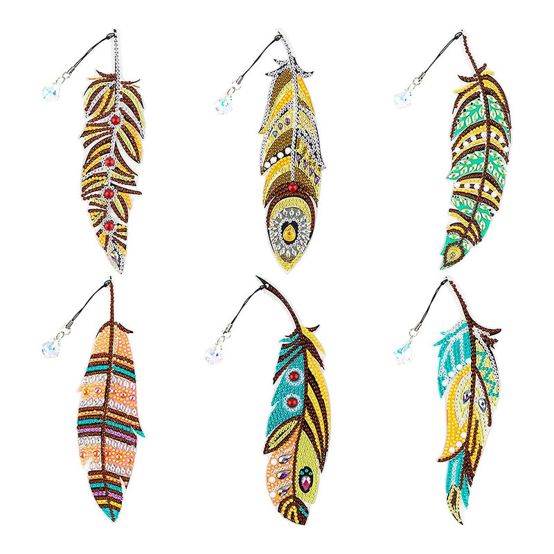 6Pcs Autumn Feathers Acrylic Bookmark Diamond Painting Kits