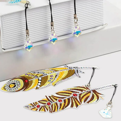 6Pcs Autumn Feathers Acrylic Bookmark Diamond Painting Kits