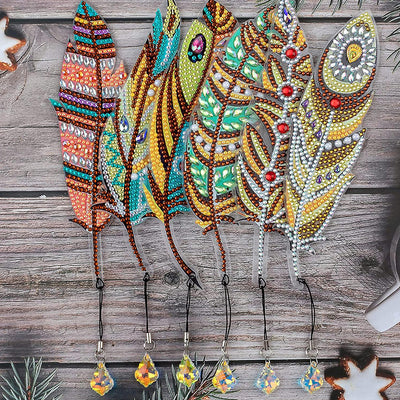 6Pcs Autumn Feathers Acrylic Bookmark Diamond Painting Kits