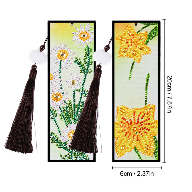 2Pcs Daisies and Daffodils Leather Bookmark Diamond Painting Kits