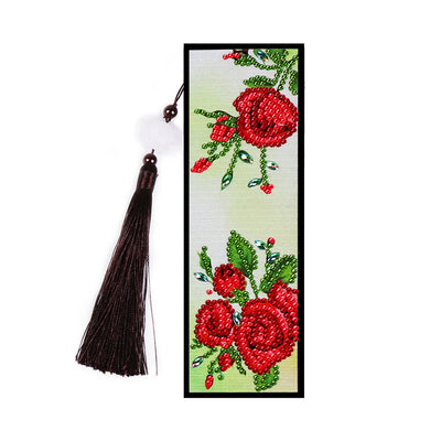 Red Rose Flowers Leather Bookmark Diamond Painting Kits