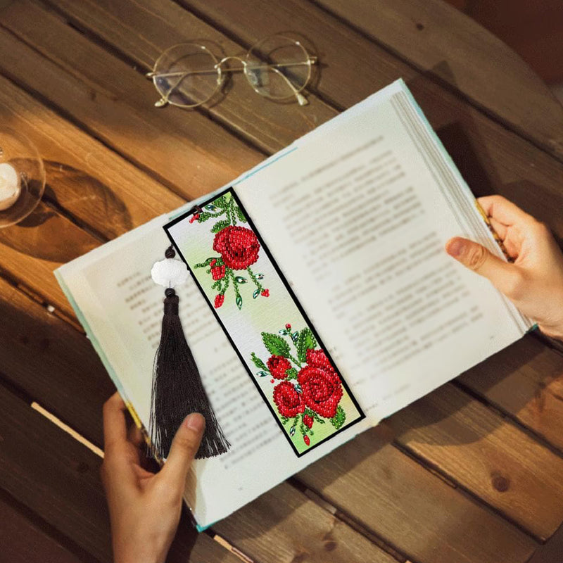 Red Rose Flowers Leather Bookmark Diamond Painting Kits