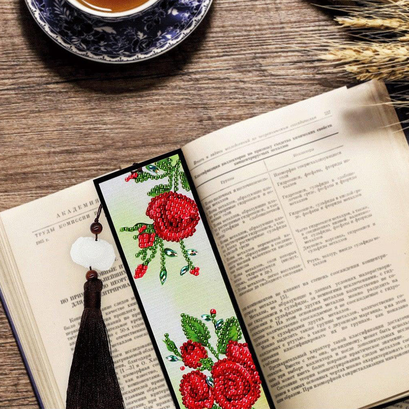 Red Rose Flowers Leather Bookmark Diamond Painting Kits