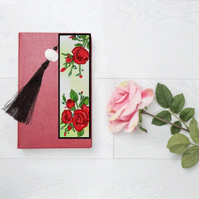 Red Rose Flowers Leather Bookmark Diamond Painting Kits