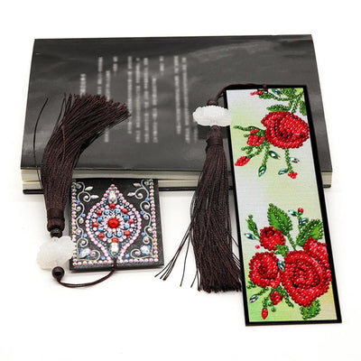 Red Rose Flowers Leather Bookmark Diamond Painting Kits