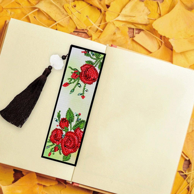 Red Rose Flowers Leather Bookmark Diamond Painting Kits