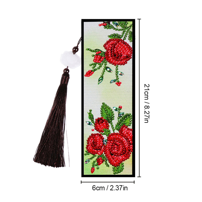 Red Rose Flowers Leather Bookmark Diamond Painting Kits