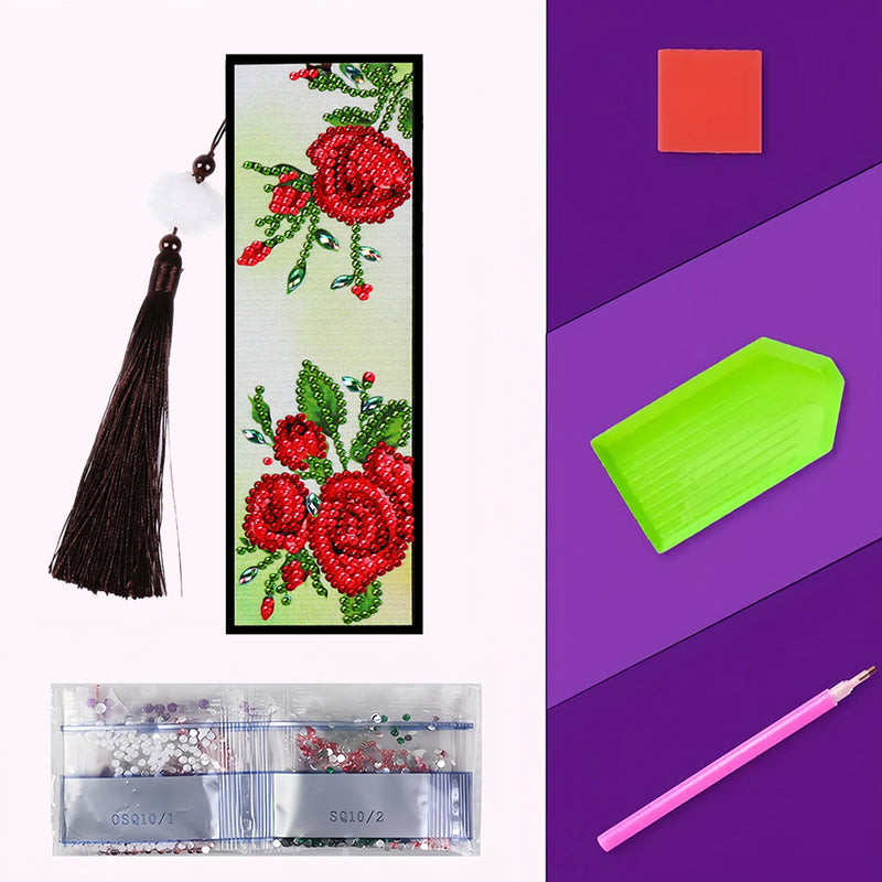 Red Rose Flowers Leather Bookmark Diamond Painting Kits